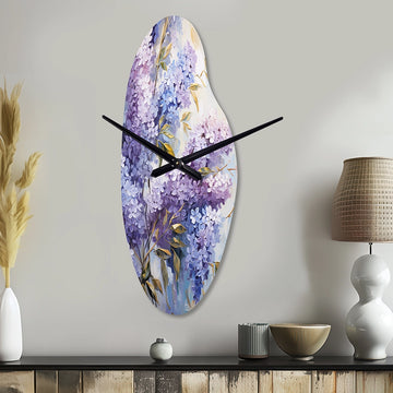 Purple And Blue Lilac Bush In Bloom - Asymmetric Metal Wall Clock